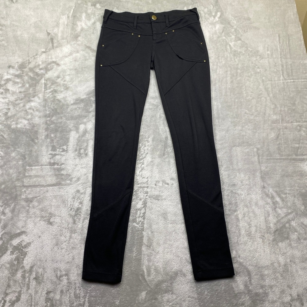 Free People Black Moto Jeggings Paneled Skinny Pants Low Rise Sz 25 Fits 28"